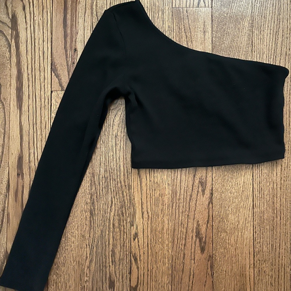 Princess Polly Brianna One Shoulder Black Crop Top, Size 6